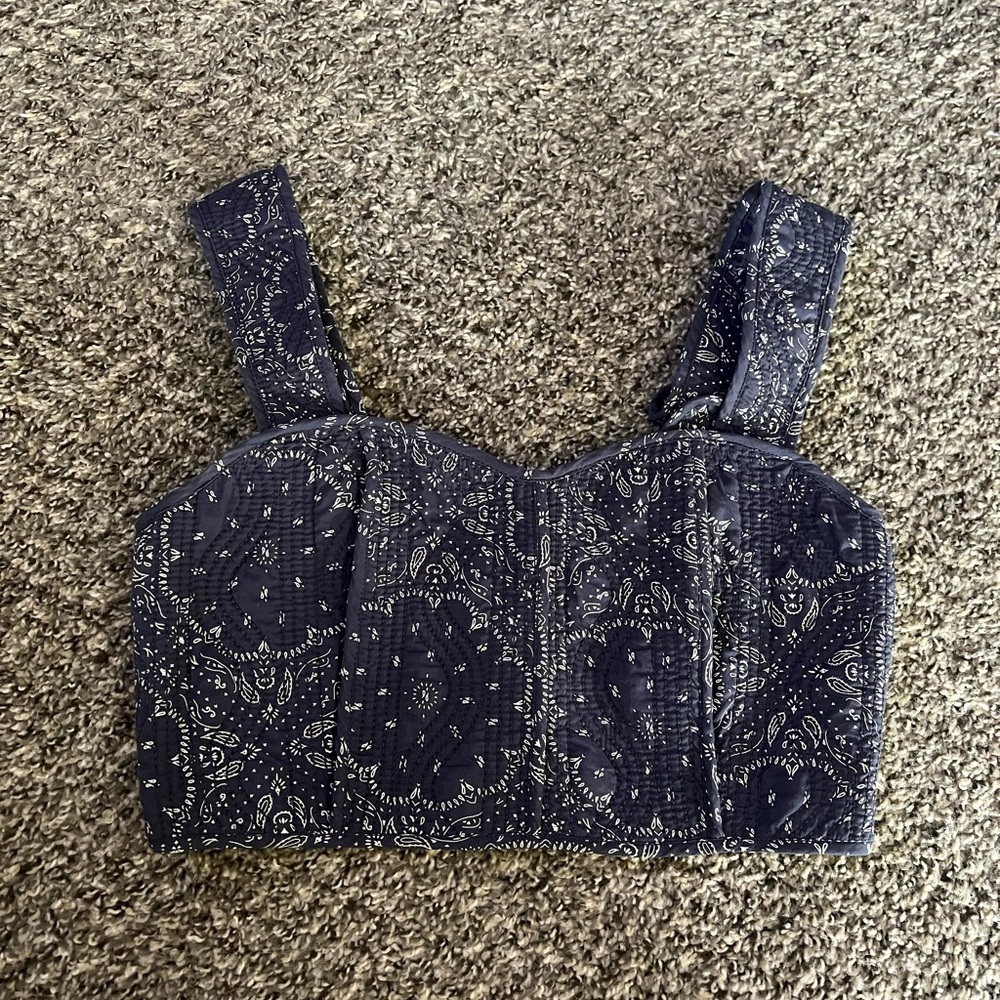 Navy Bandana quilted Madewell crop top